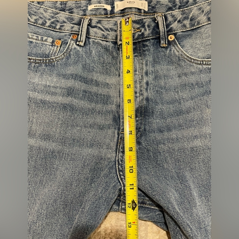 MNG Mango Ariadna Wide Leg Denim Jeans Medium Wash Raw Hem Womens Size 12 - Picture 8 of 8
